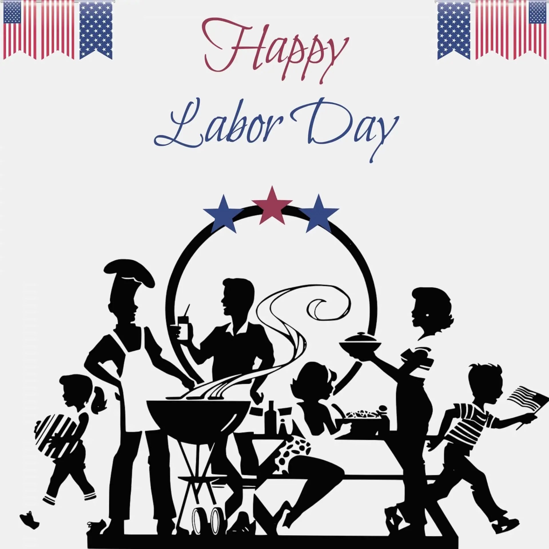 Happy Labor Day 2023 Family and Friends in silhouette celebrating Happy Labor Day 2023