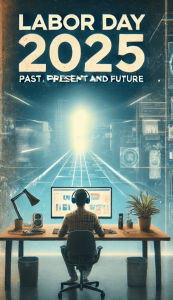 Present Labor Day. Happy Labor Day 2025! Image created by OnYourMark.com using DALL-E with modifications in Canva.com